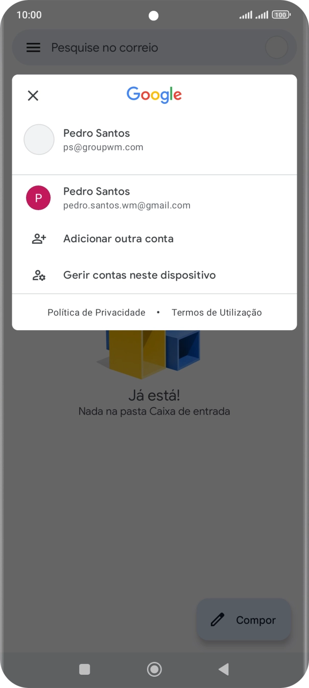 Prima a conta de e-mail pretendida.
