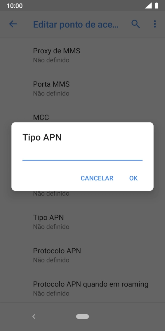 Introduza default e prima OK.