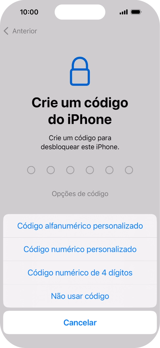 Siga as indicações no ecrã para ativar a utilização do código de bloqueio do telefone ou prima Não usar código.