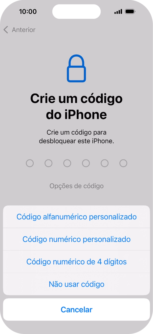 Siga as indicações no ecrã para ativar a utilização do código de bloqueio do telefone ou prima Não usar código.