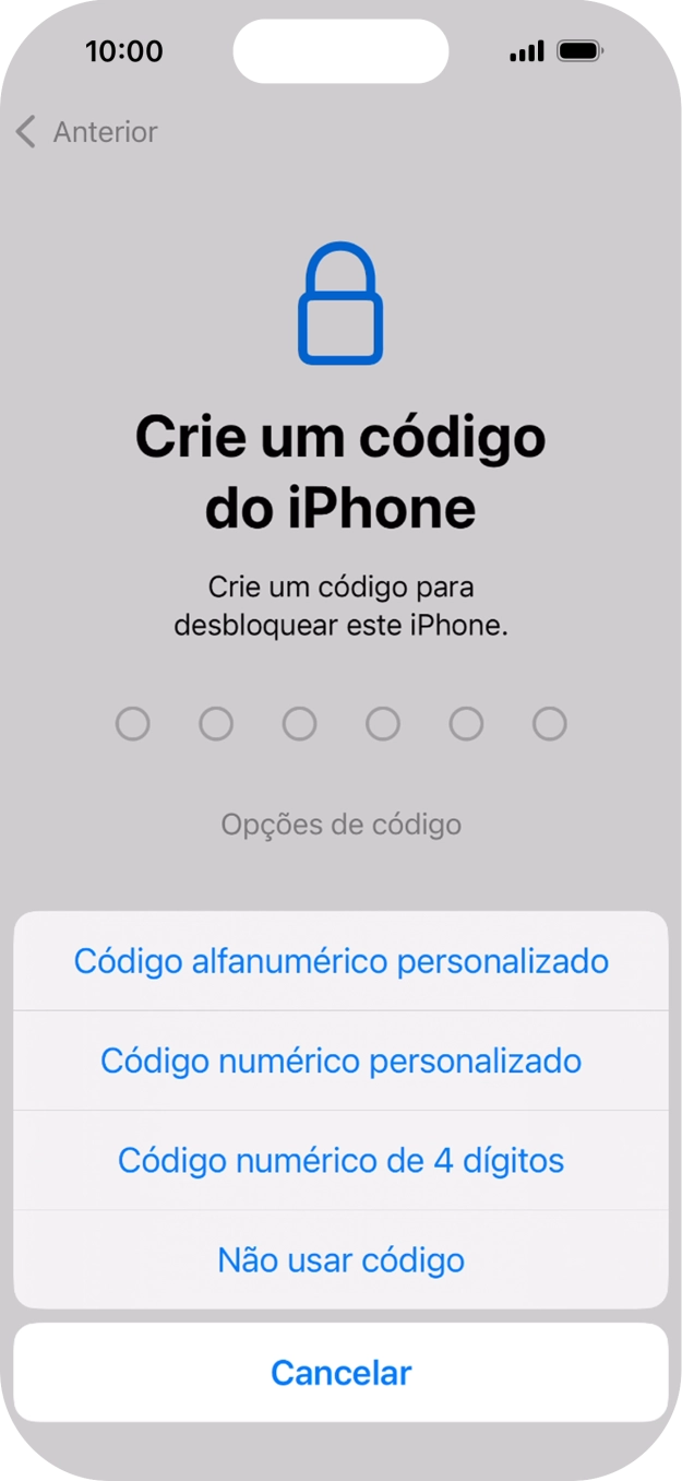 Siga as indicações no ecrã para ativar a utilização do código de bloqueio do telefone ou prima Não usar código.