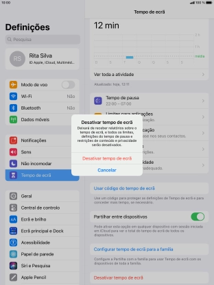 Prima Desativar tempo de ecrã.