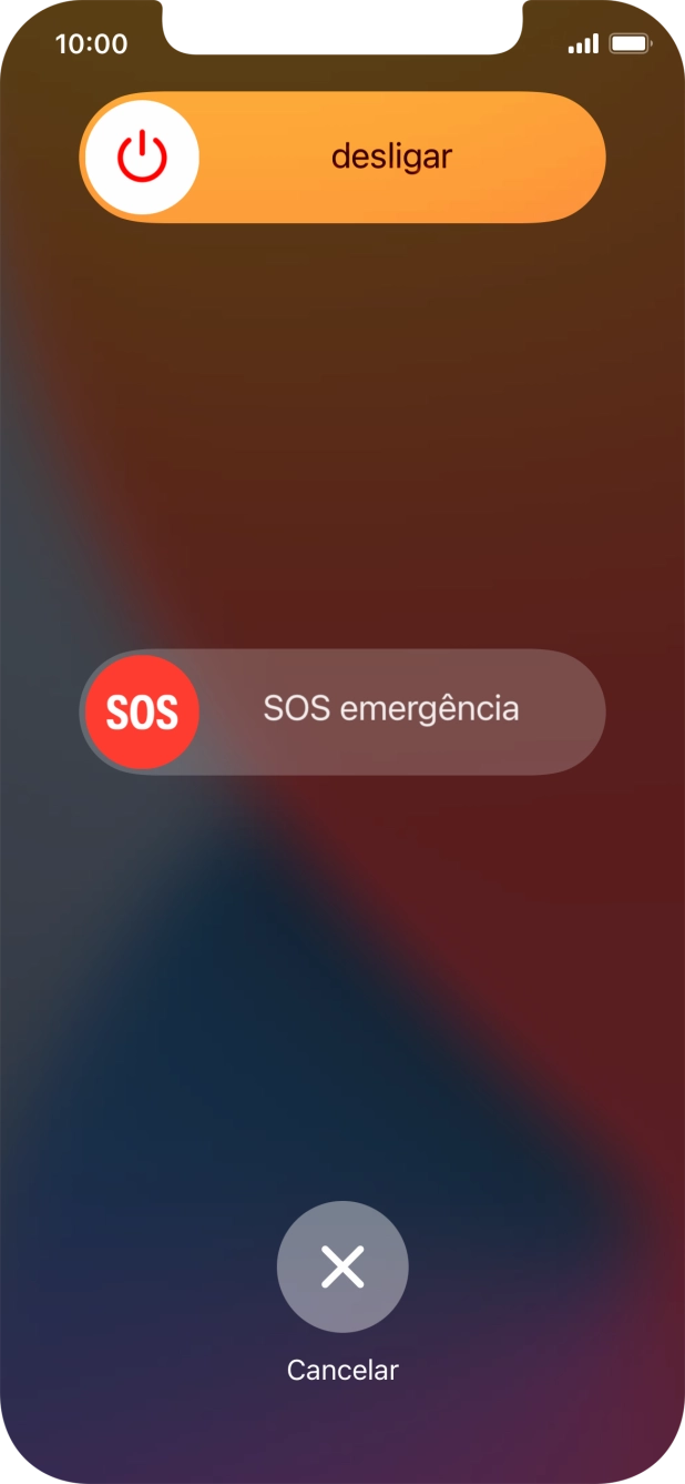 Prima o ícone para desligar e arraste-o para a direita.