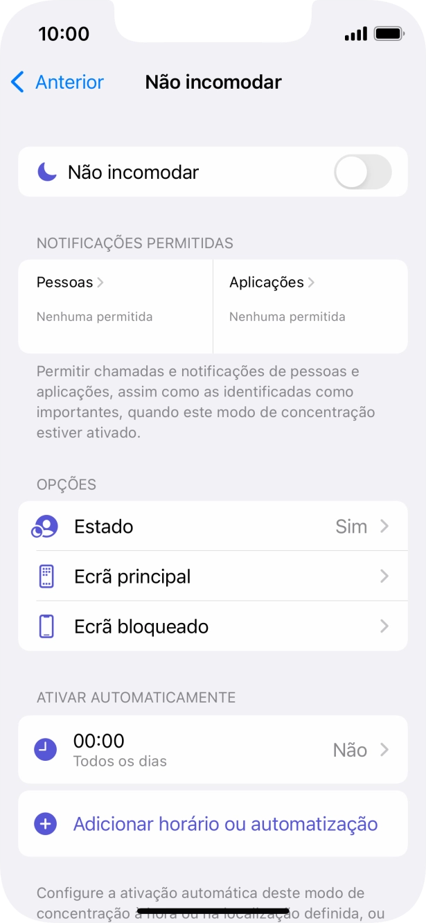 Prima Pessoas e siga as indicações no ecrã para escolher quais os contactos de que pretende receber chamadas e notificações, enquanto a função “Não incomodar” está ativada.