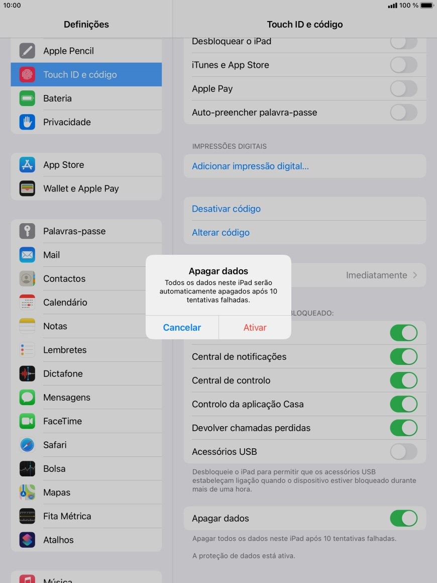 Se ativar a função, prima Ativar.