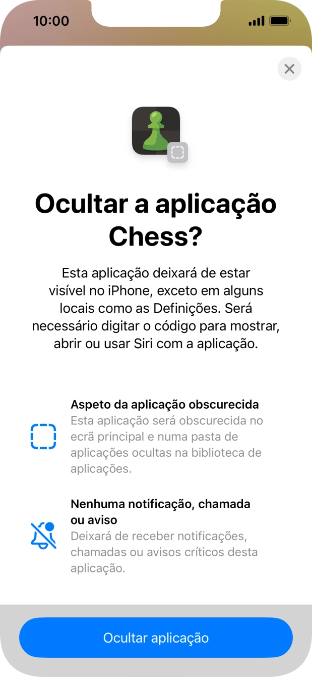 Prima Ocultar aplicação.