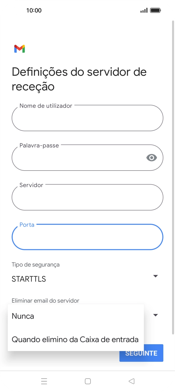 Prima Nunca para manter os e-mails no servidor quando estes são apagados no telefone.
