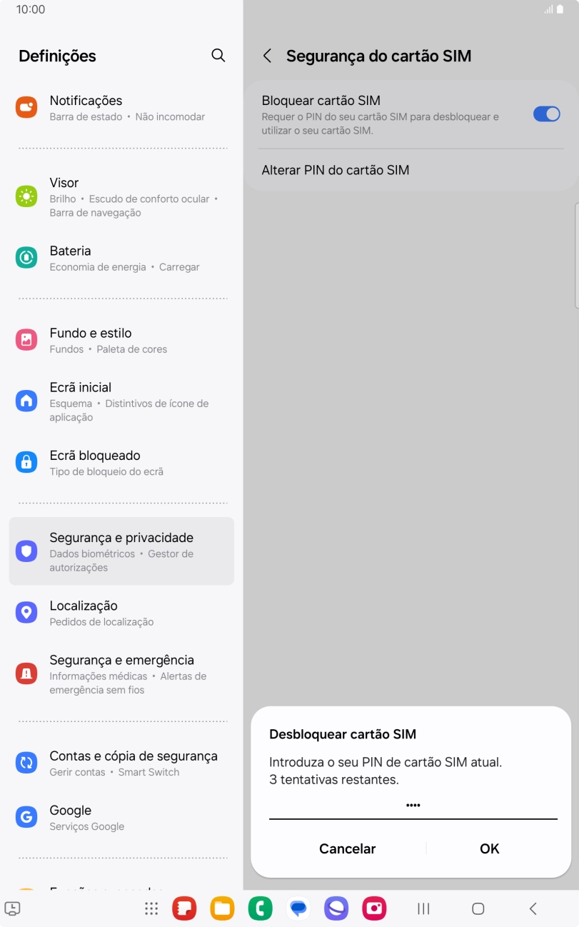 Introduza o seu código PIN e prima OK.