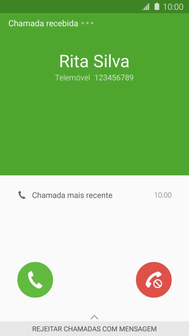 Prima o ícone para atender e arraste-o para a direita.