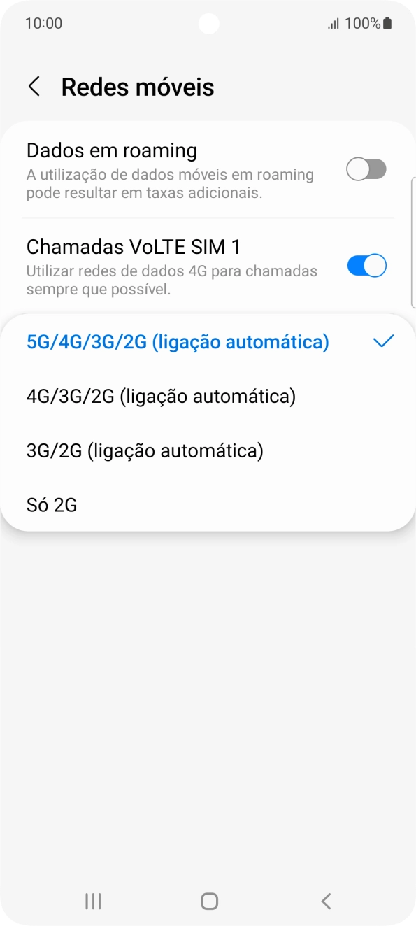 Prima o tipo de rede pretendido.