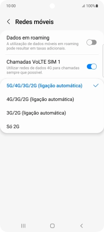Prima o tipo de rede pretendido.
