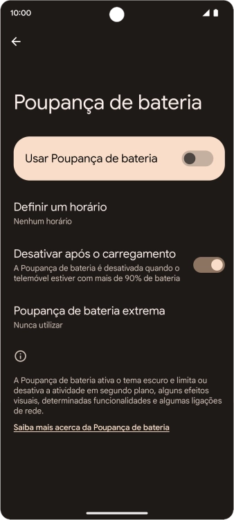 Prima as definições pretendidas para as ativar ou desativar.