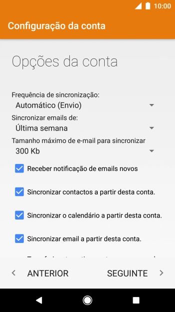 Se o ecrã mostrar esta imagem, a sua conta foi identificada e configurada automaticamente. Siga as indicações no ecrã para introduzir informações adicionais e concluir a configuração.
