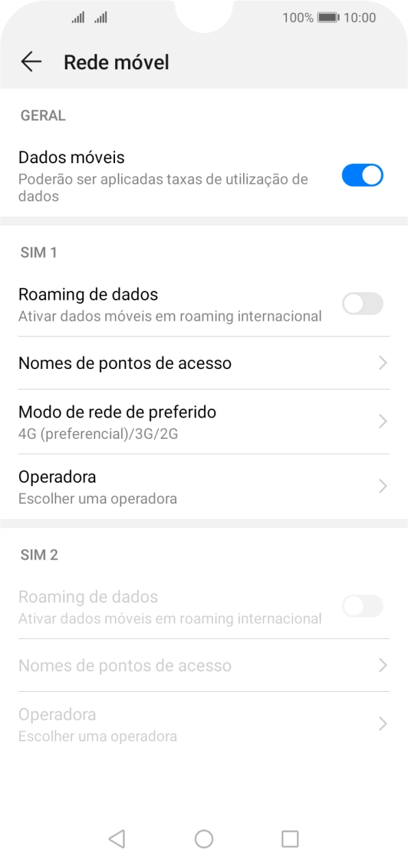 Prima Nomes de pontos de acceso sob o cartão SIM pretendido.