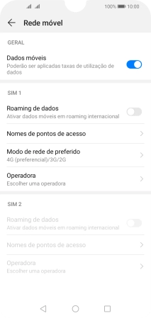 Prima Nomes de pontos de acceso sob o cartão SIM pretendido.