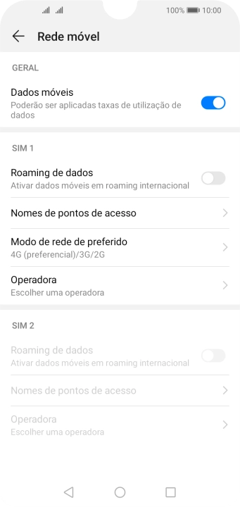 Prima Nomes de pontos de acceso sob o cartão SIM pretendido.