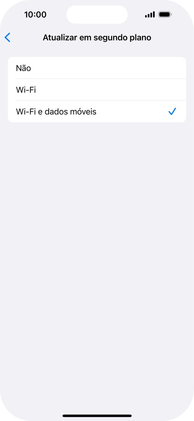 Para desativar a atualização de apps em segundo plano, prima Não.