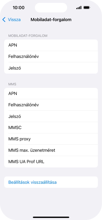 Válaszd az APN lehetőséget. Amennyiben előfizetésed van, írd be azt, hogy mms.vodafone.net.