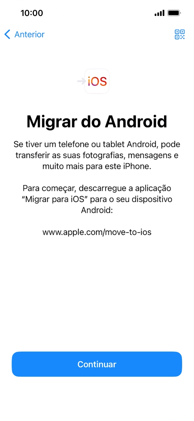 Antes de ser possível transferir conteúdo para o seu telefone, é necessário instalar a app 