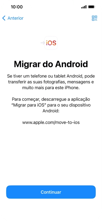 Antes de ser possível transferir conteúdo para o seu telefone, é necessário instalar a app 