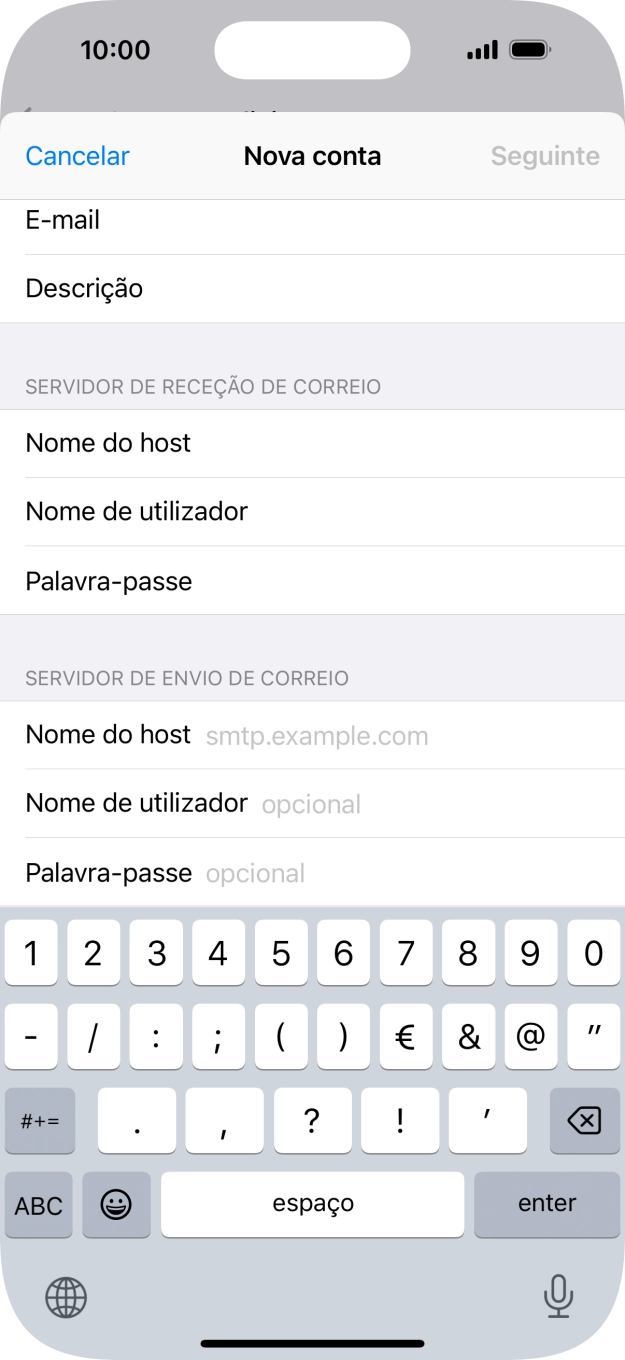 Prima Nome do host e insira smtp.vodafone.pt.