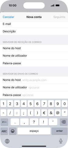 Prima Nome do host e introduza o nome do servidor de envio do fornecedor de e-mail.