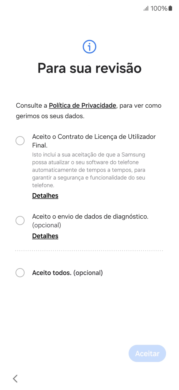 Prima o campo ao lado das definições pretendidas para as selecionar.
