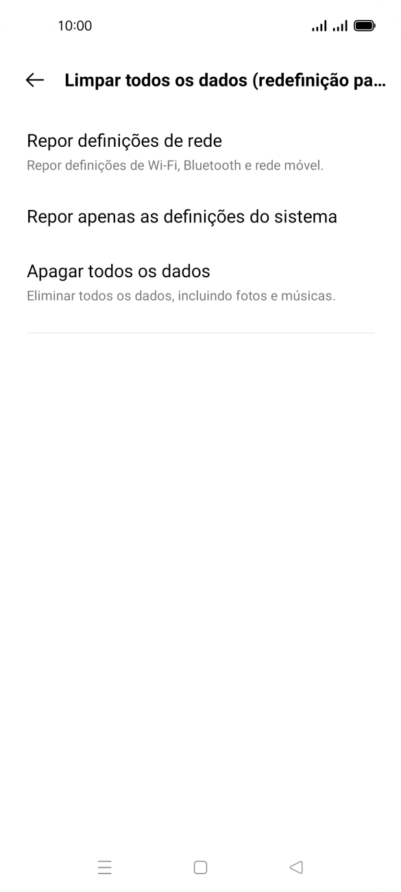 Prima Apagar todos os dados.