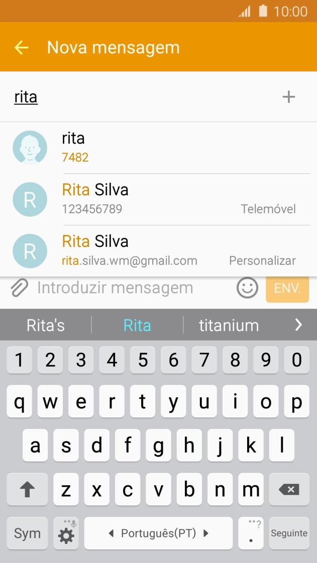 Prima o contacto pretendido.