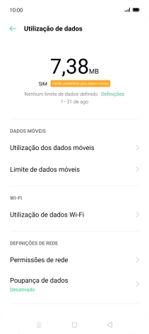 O consumo total de dados é agora mostrado no ecrã.