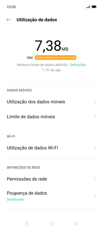 O consumo total de dados é agora mostrado no ecrã.