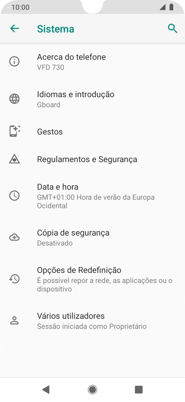 Prima Opções de Redefinição.