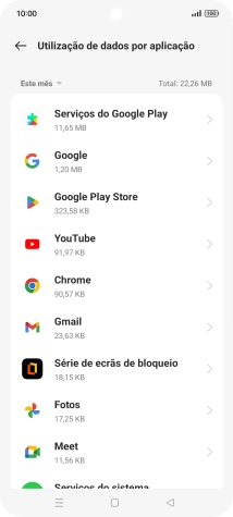 O consumo de dados de cada aplicação é mostrado sob o nome da aplicação.