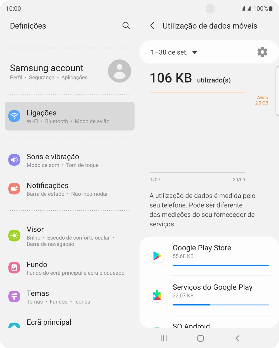 O consumo de dados de cada aplicação é mostrado sob o nome da aplicação.