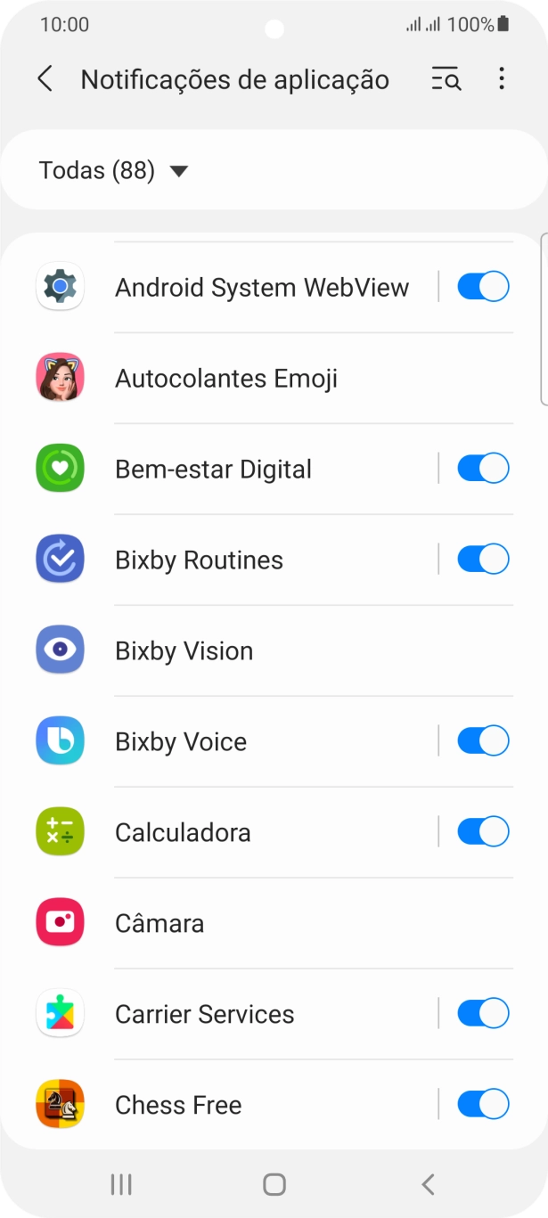 Prima o indicador junto às apps pretendidas para ativar ou desativar a função.