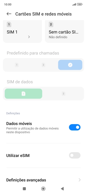 Prima o nome do cartão SIM.