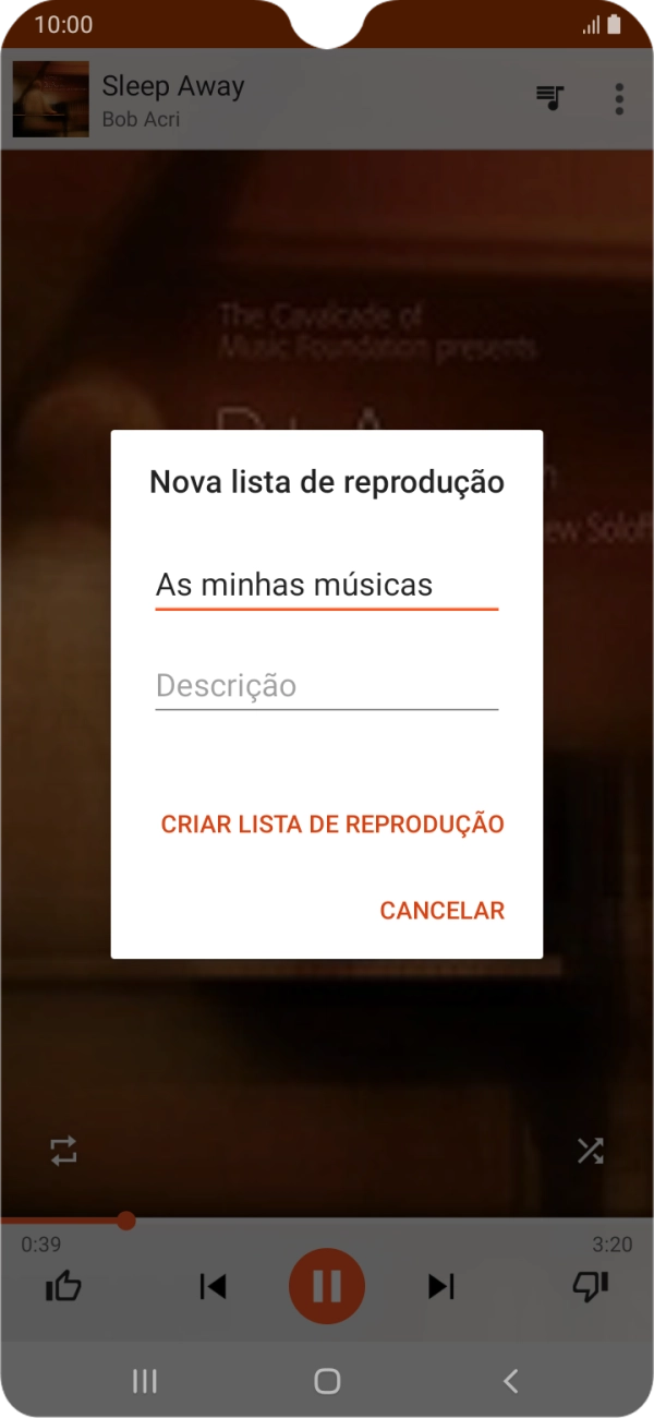 Introduza o nome pretendido para a lista de reprodução e prima CRIAR LISTA DE REPRODUÇÃO.