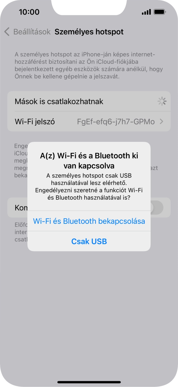 Amennyiben be van kapcsolva a Wi-Fi, válaszd a Wi-Fi és Bluetooth bekapcsolása lehetőséget.