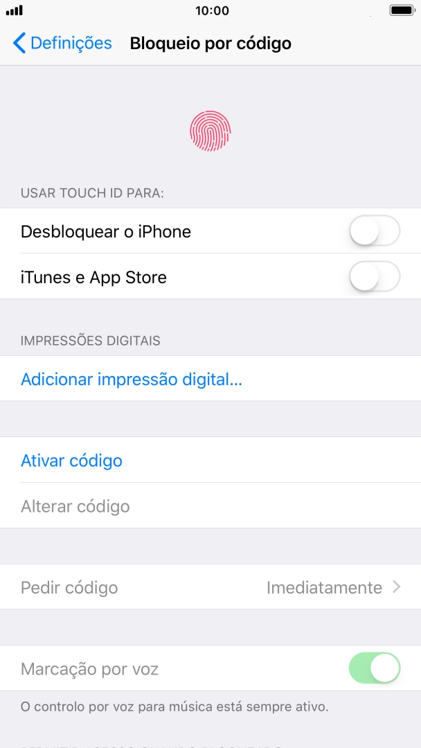 Prima Adicionar impressão digital... e siga as indicações no ecrã para adicionar a sua impressão digital.
