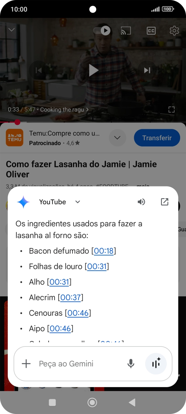 A resposta da Gemini à sua pergunta é agora mostrada no ecrã.