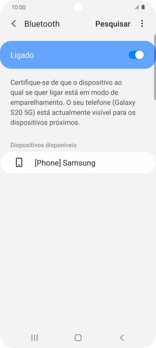 Prima o dispositivo Bluetooth pretendido e siga as indicações no ecrã para emparelhar o dispositivo pretendido com o telefone.