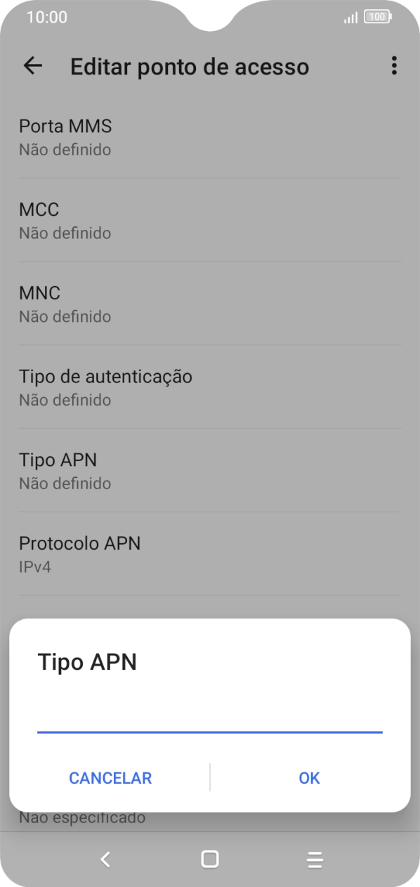 Introduza default e prima OK.