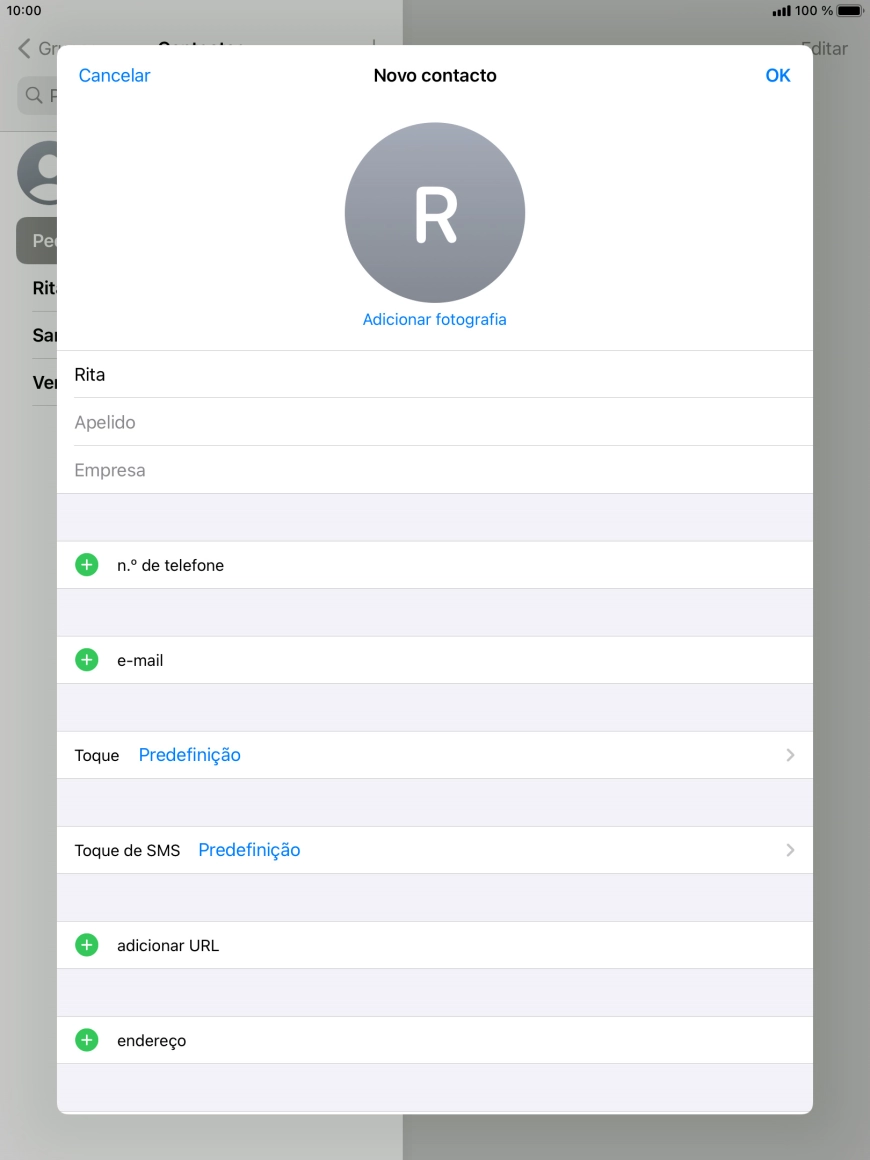 Prima Apelido e introduza o apelido.