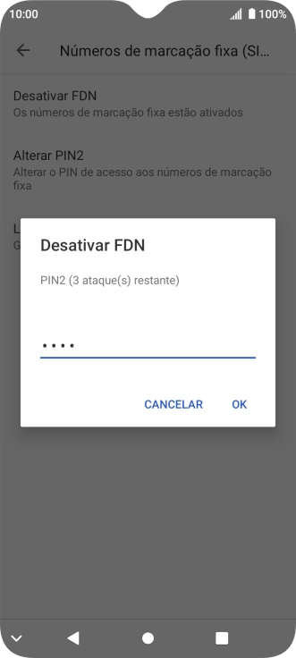 Introduza o código PIN2 e prima OK.