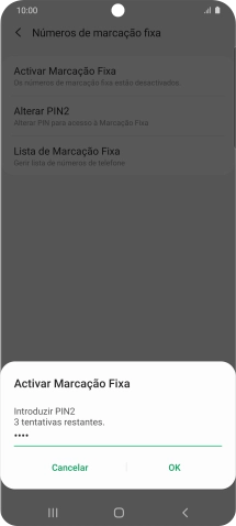 Introduza o código PIN2 e prima OK.