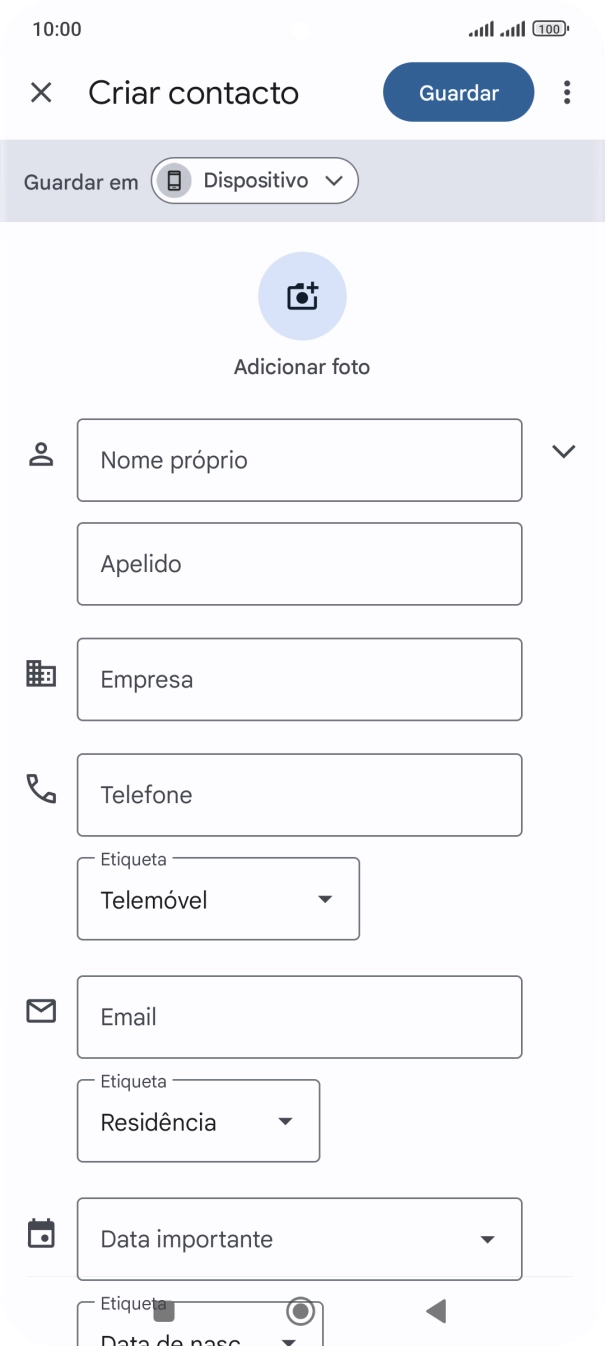 Prima Nome próprio e introduza o nome pretendido.