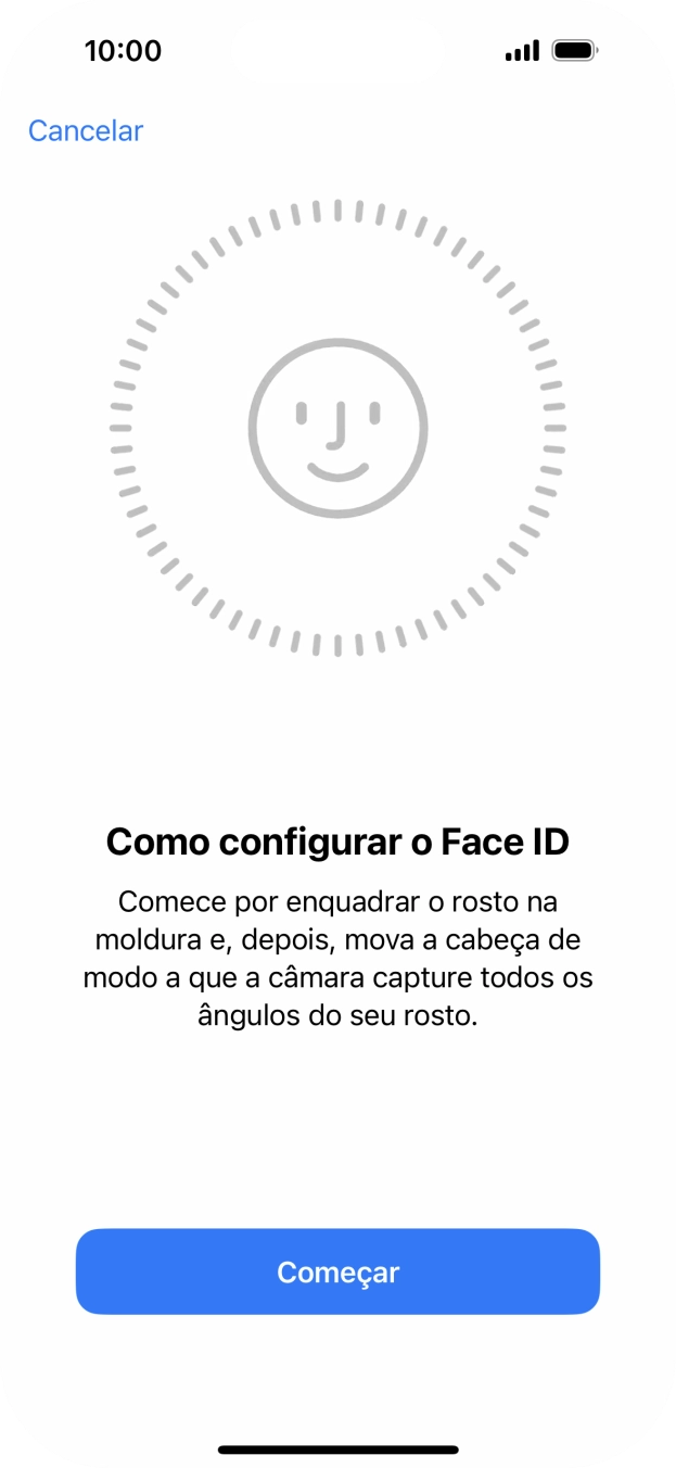 Prima Começar e siga as indicações no ecrã para estabelecer um código de reconhecimento facial (Face ID).