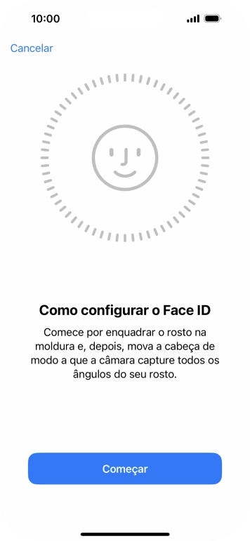 Prima Começar e siga as indicações no ecrã para estabelecer um código de reconhecimento facial (Face ID).