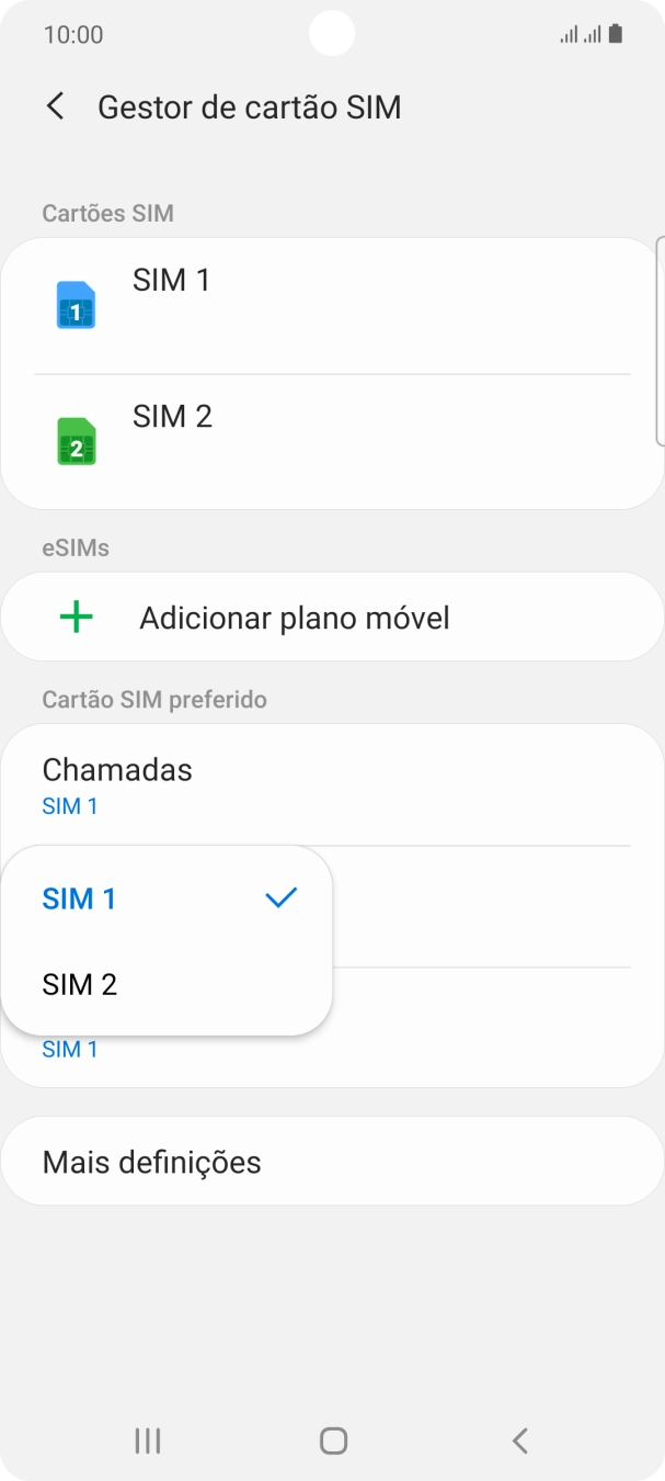 Prima o cartão SIM pretendido.