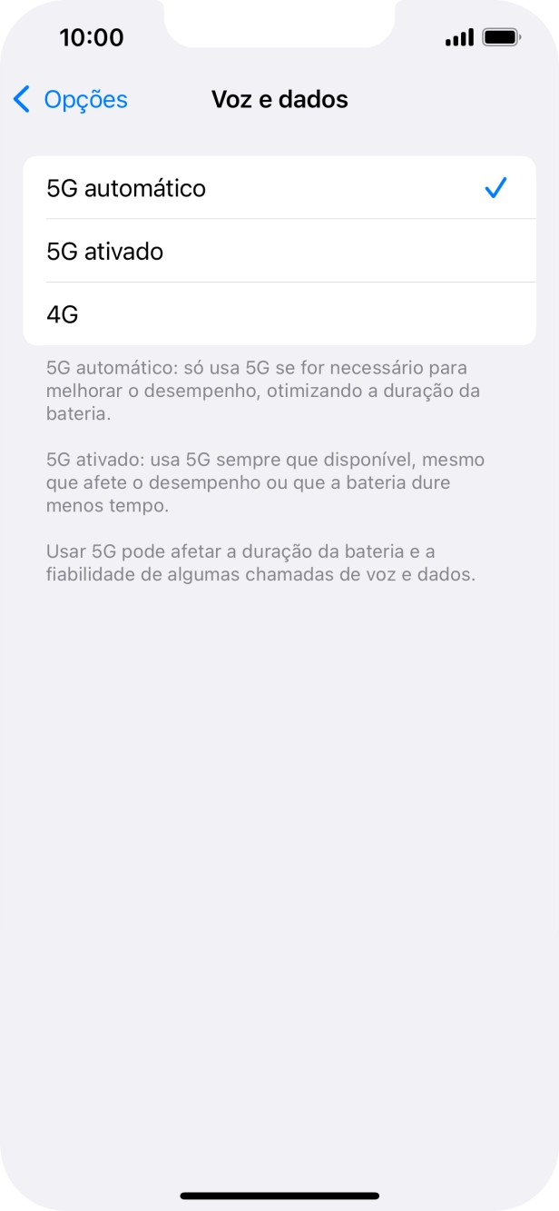 Para ativar a alternância automática entre 5G e 4G prima 5G automático.